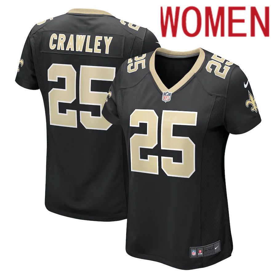 Women New Orleans Saints #25 Ken Crawley Nike Black Game NFL Jersey->women nfl jersey->Women Jersey